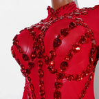 Rhinestone Mesh Jumpsuit Costume Set