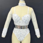 Sequined Rhinestone Bodysuit & Gogo Dance Performance Outfit