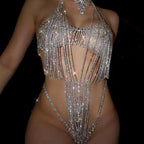 Dazzling Multilayer Fringed Body Chain & Jumpsuit Bikini Set