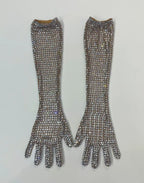 Luxury Full Rhinestones Mesh Long Gloves Women Singer Stage Performance Accessories Celebrity Prom Red Carpet Crystal Mittens