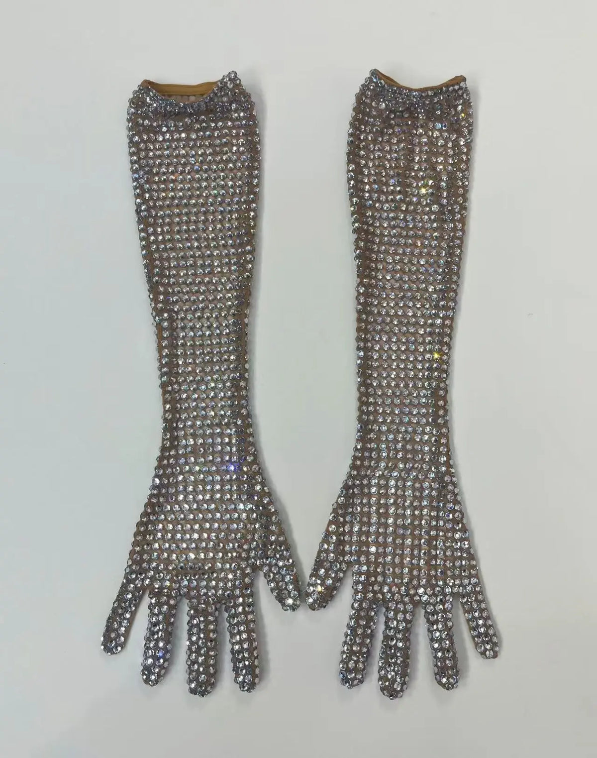Luxury Full Rhinestones Mesh Long Gloves Women Singer Stage Performance Accessories Celebrity Prom Red Carpet Crystal Mittens