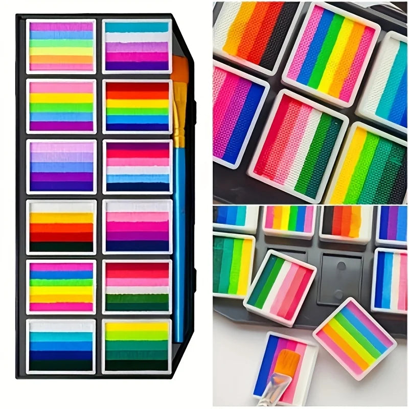 75-Color Face and Body Paint Palette + 32 Stencils, Bright and Long-Lasting Colors, Suitable for Festival Party Face Makeup, Bod
