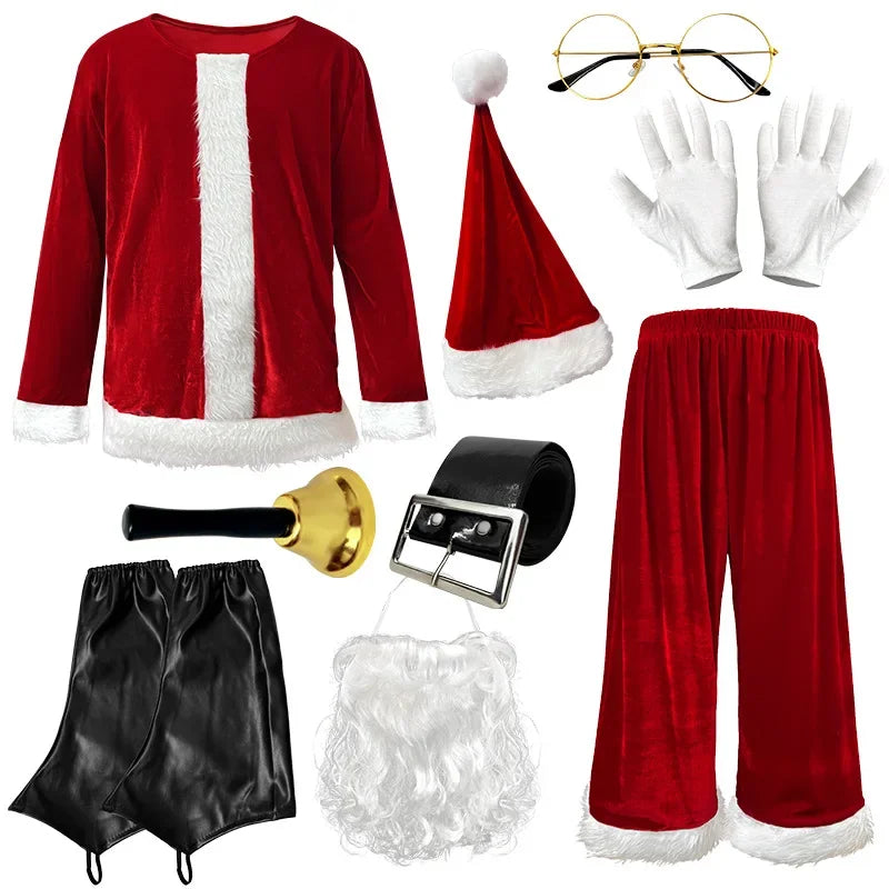 M-4XL Santa Claus Costume for Men Santa Suit Adults Mens Deluxe Professional Christmas Clause Outfit Xmas Cosplay Party Supplies - Big Tim's Magic Emporium