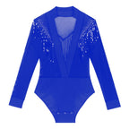 Men's Latin Salsa Sequin Tassel & Rhinestone V-Neck Performance Leotard Bodysuit