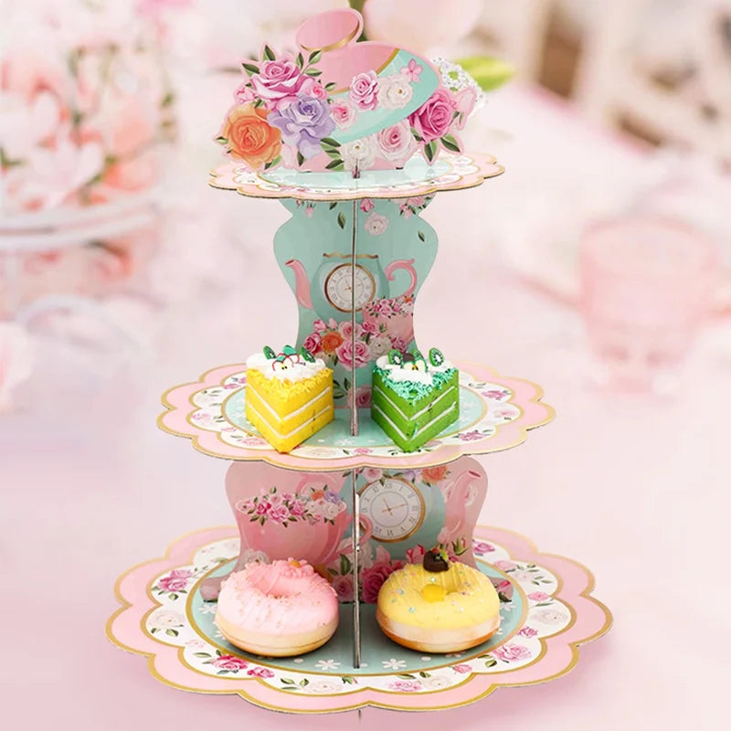 Pink Tea Party Cake Stand Birthday Party Decoration Kids Baby Shower Party Supplies Wedding Table Decor Afternoon Tea Party - Big Tim's Magic Emporium