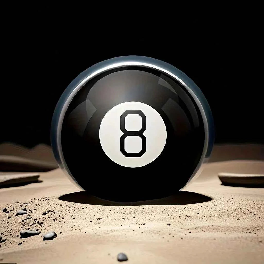 Magic 8 Ball - A mysterious answer ball with a glossy black exterior and white number 8 interior - Party prediction game