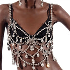 Oversized Glass Crystal Chest Chain Lingerie Vest Drag Queen Stage Body Jewelry