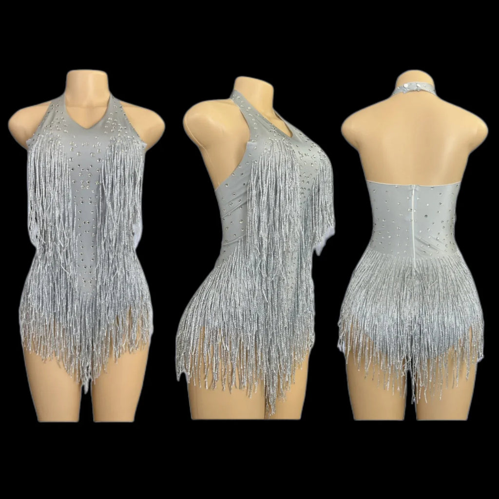 Women's Rhinestone Fringe Dance Bodysuit