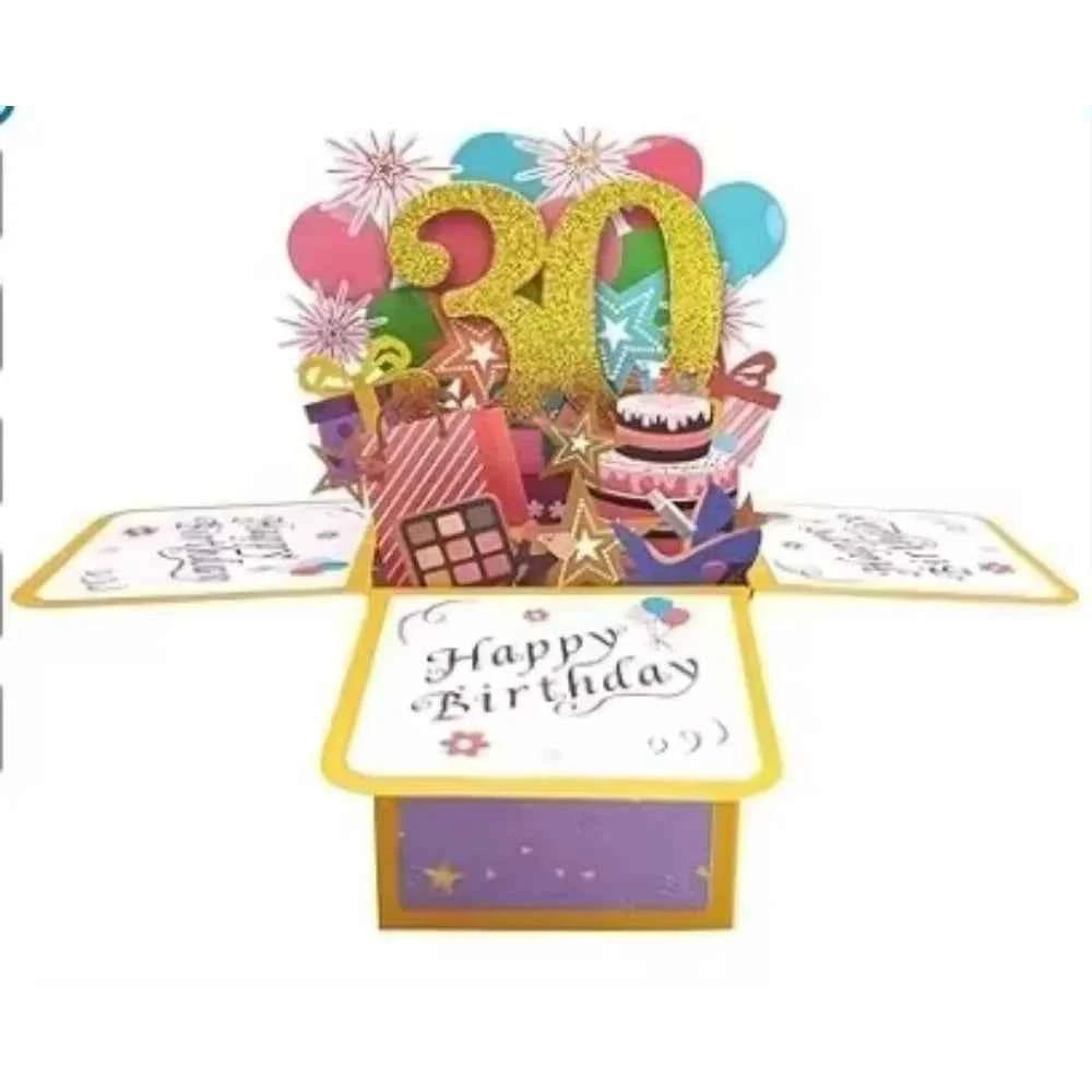 Happy Birthday Greeting Card With Envelope 3D Gift Box 18/30/40/50/60th Years Old Birthday Wishes Message Card Party Gift