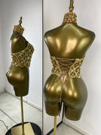 Sparkly Rhinestones Sequins Mesh Laced-Up Back Top