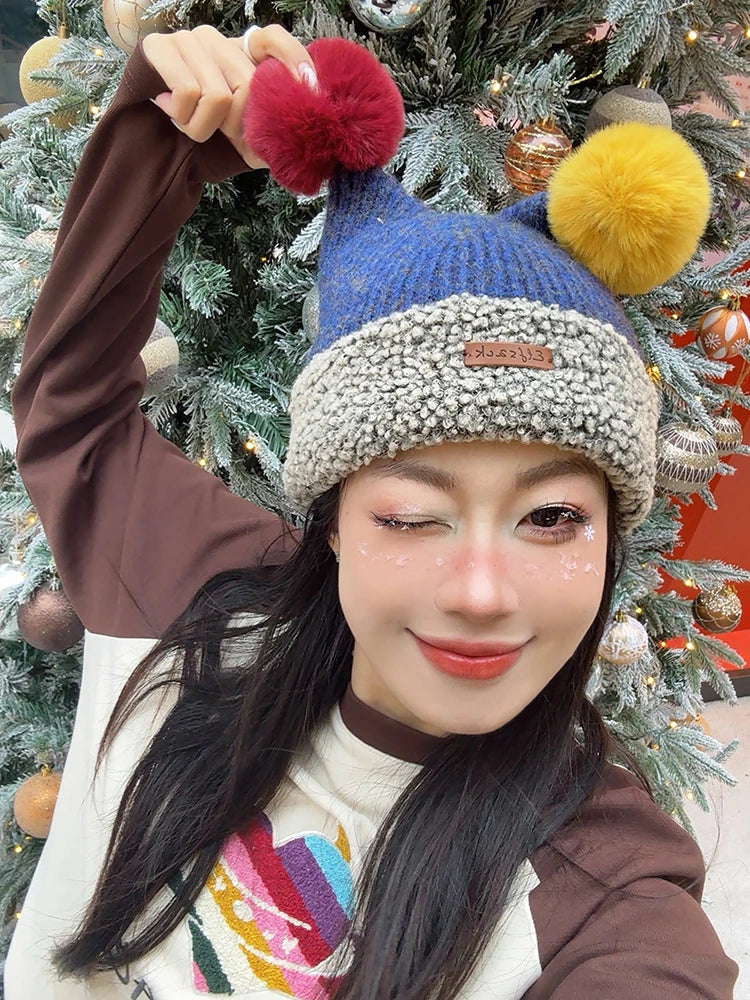 ELFSACK Cute Clown Colorful Pom Pom Warm Knit Beanie For Women - Big Tim's Magic Emporium