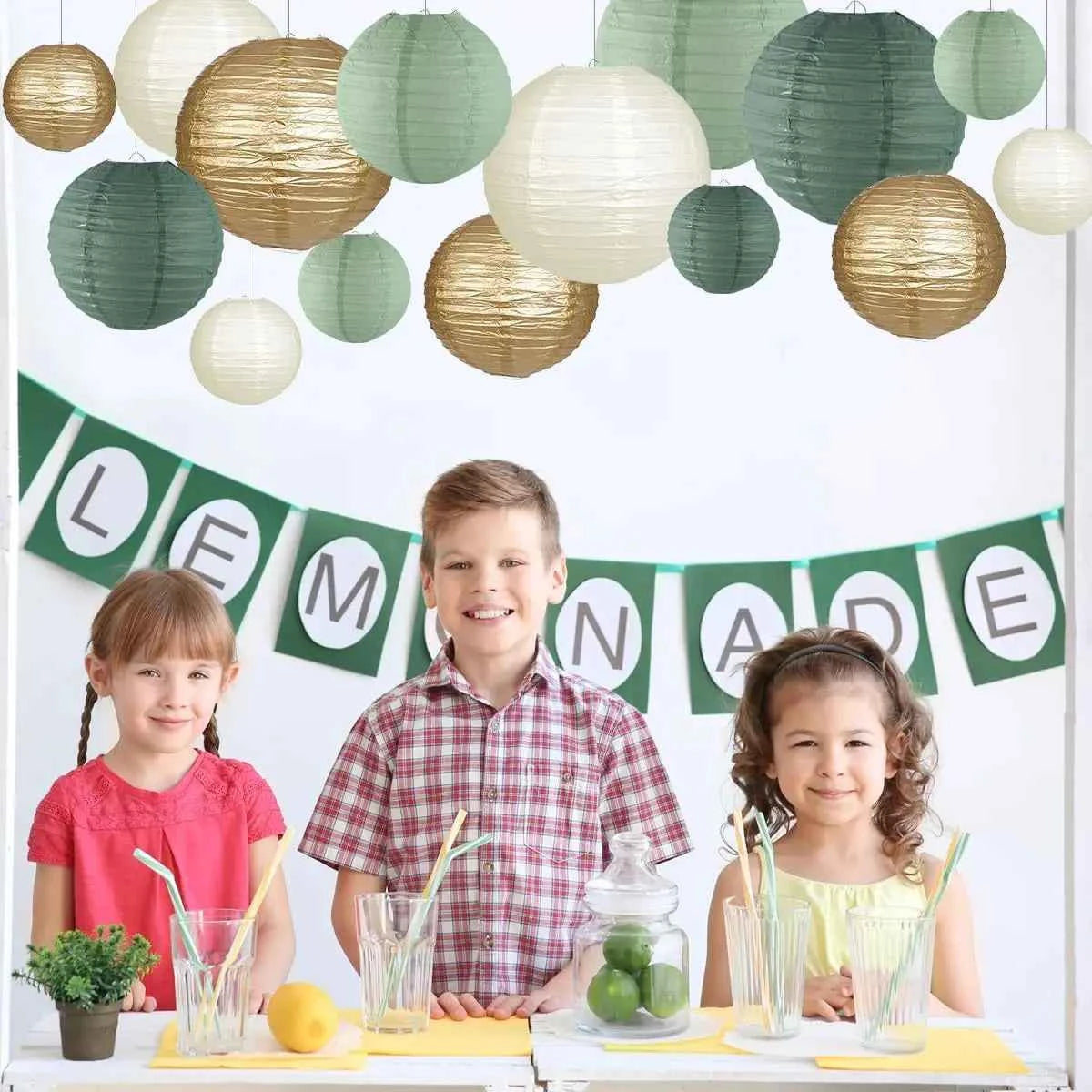 Paper Lanterns Decorations for Rustic Party Bridal Shower Wedding Sage Green Birthday Party Supplies Gold/Ivory/Sage Green 15pcs