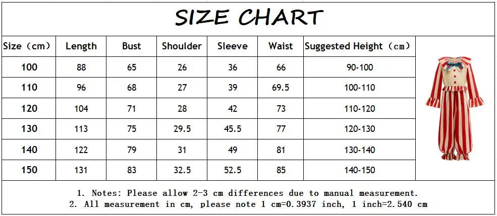 Kids Carnival Outfits Circus Clown Cosplay Costumes Boys Red Stripe Jumpsuits Birthday Dress Up Stage Magic Perform Clothing - Big Tim's Magic Emporium
