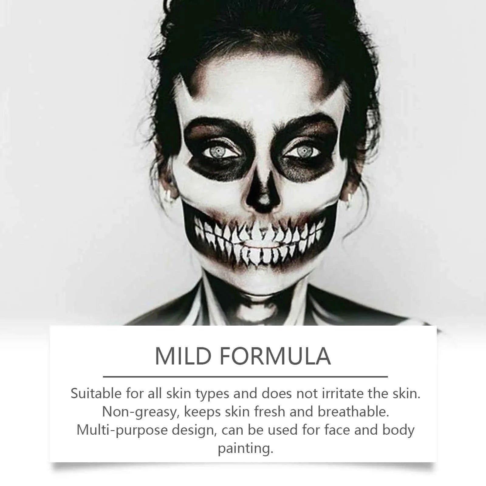 Halloween Face Painting Kit Black White Body Paint Set DIY Cosplay Foundation Clown Colorful Lasting Waterproof Festive Makeup
