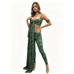 Irregular Single Sleeve Leopard Jumpsuit Green Tight Women Singer Stage Wear Nightclub Party Stage Performance Costume