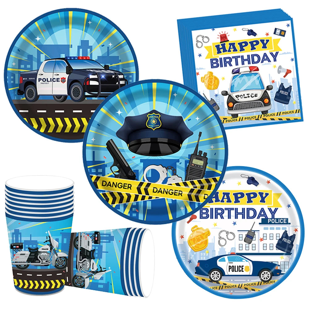 Police Party Plates Cups Napkins Police Officer and Car Party Birthday Party Decorations Tableware Boys Police Party Supplies - Big Tim's Magic Emporium