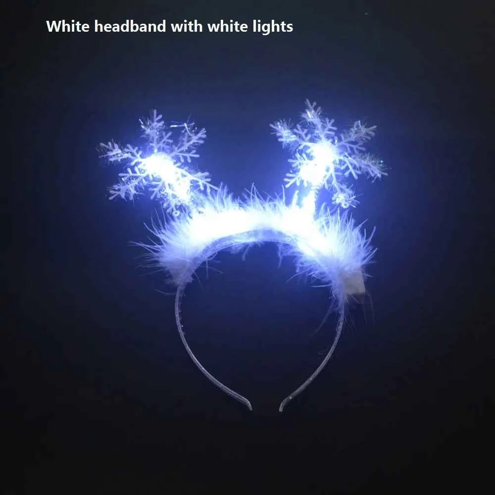 10pcs Light Up Christmas Deer Antlers Snowflakes Headband Hair Bands Party Performance Props Adult Children  Glow Party Supplies