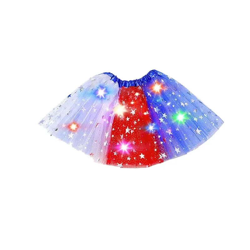Light Up Layers 4th of July Star Independence Day American Flag Tutu for Women Adult Birthday Soft Princess Glow Party Supplies