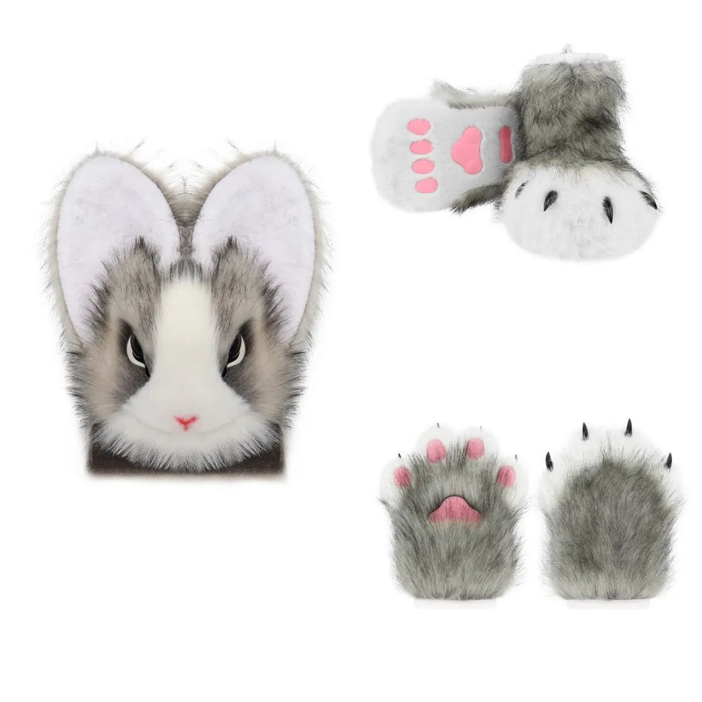 Original Realistic Furry Animal Fursuit Kigurumi Big Ear Rabbit Head Cover Cosplay Costume Halloween Wearable Accessories - Big Tim's Magic Emporium