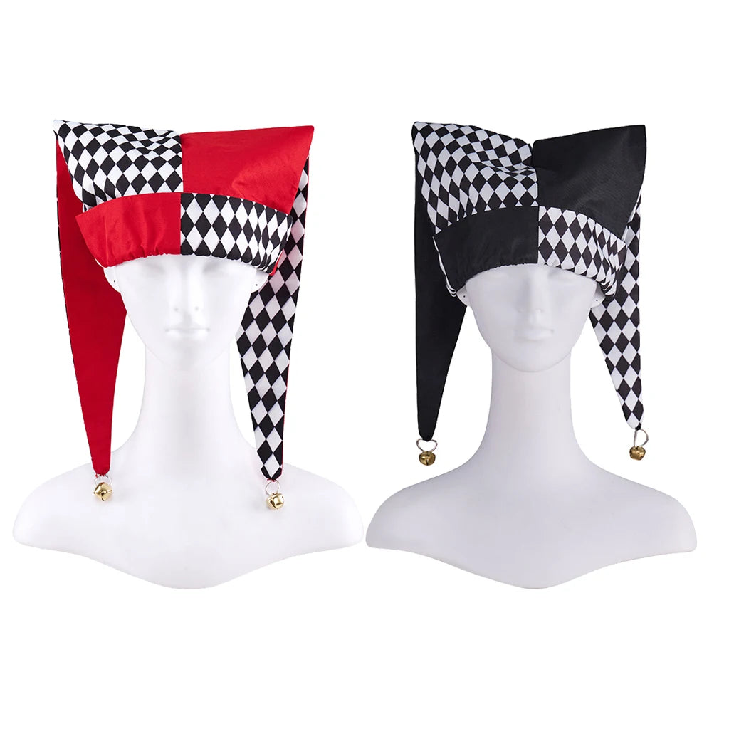 Jester Costume Hat Women Harlequin Jester Halloween Party Fancy Chessboard Lattice Jester Cap With Gold Bells Headpiece - Big Tim's Magic Emporium