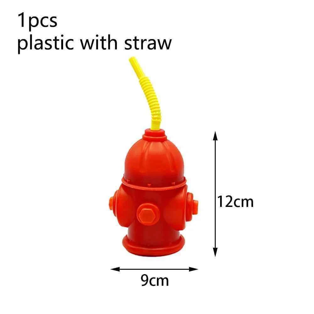 Fireman Birthday Party Supplies Firefighter Helmet Fire Hydrant Straws Cups with Lids Extinguisher Squirt Toys Fire Favors