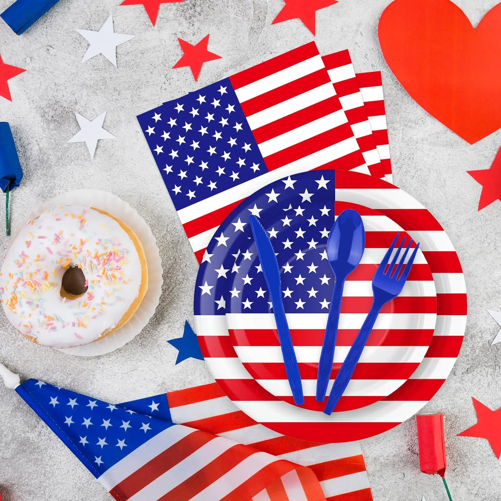 120 Pcs American Flag Disposable Tableware Plates, Cups, Napkins For USA Patriotic Theme Party, 4th Of July, Independence Day