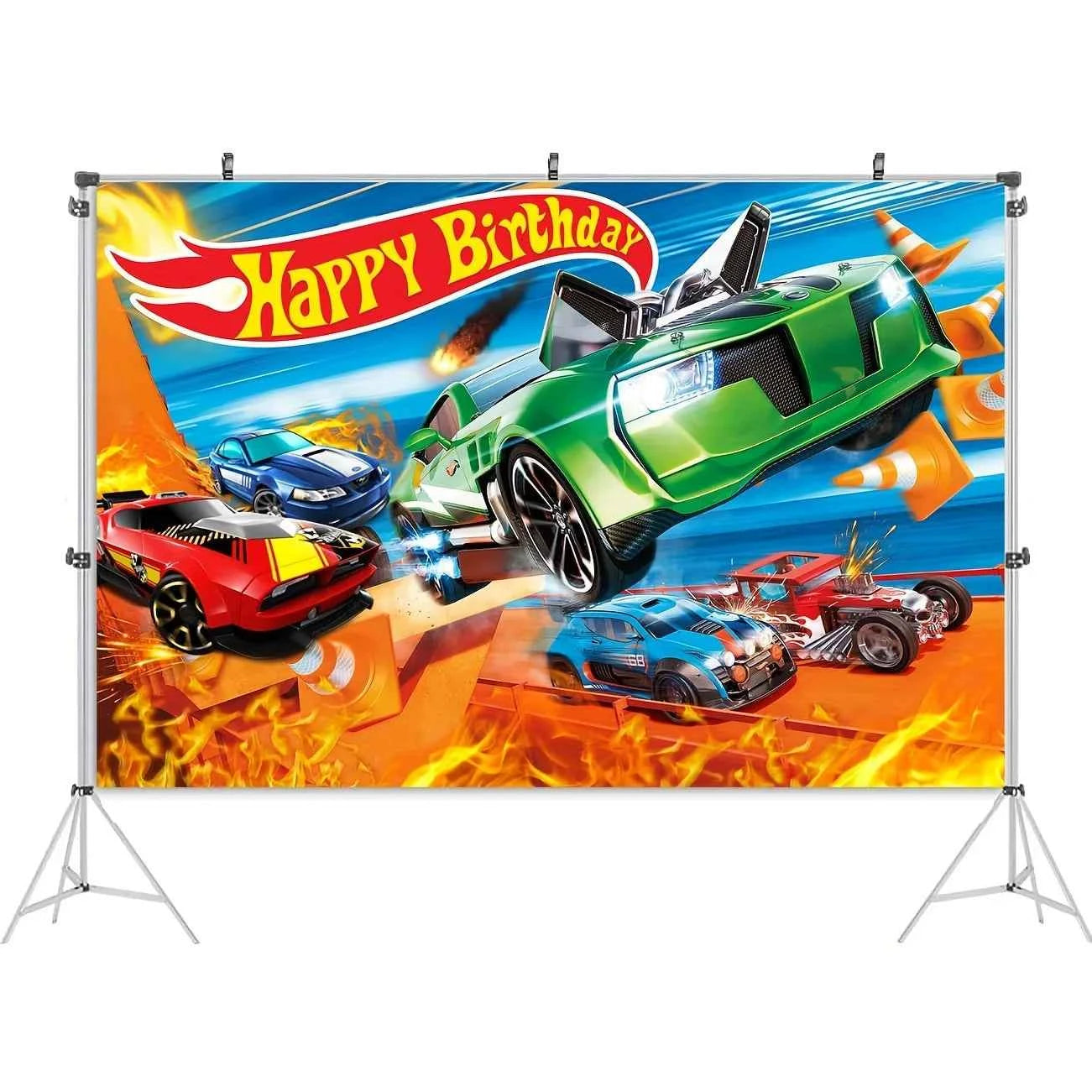 1PC, birthday party background board, hot car birthday party supplies, cartoon car themed birthday party decoration