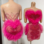 Crystal Rhinestone Mesh Long Sleeve Vintage Inspired Dress with Sequins and Skirt
