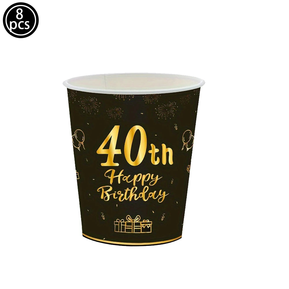 40th Birthday Party Gold Black Birthday Number Paper Box Banner Balloons Birthday Party 40 Year Old Birthday Party Decoration