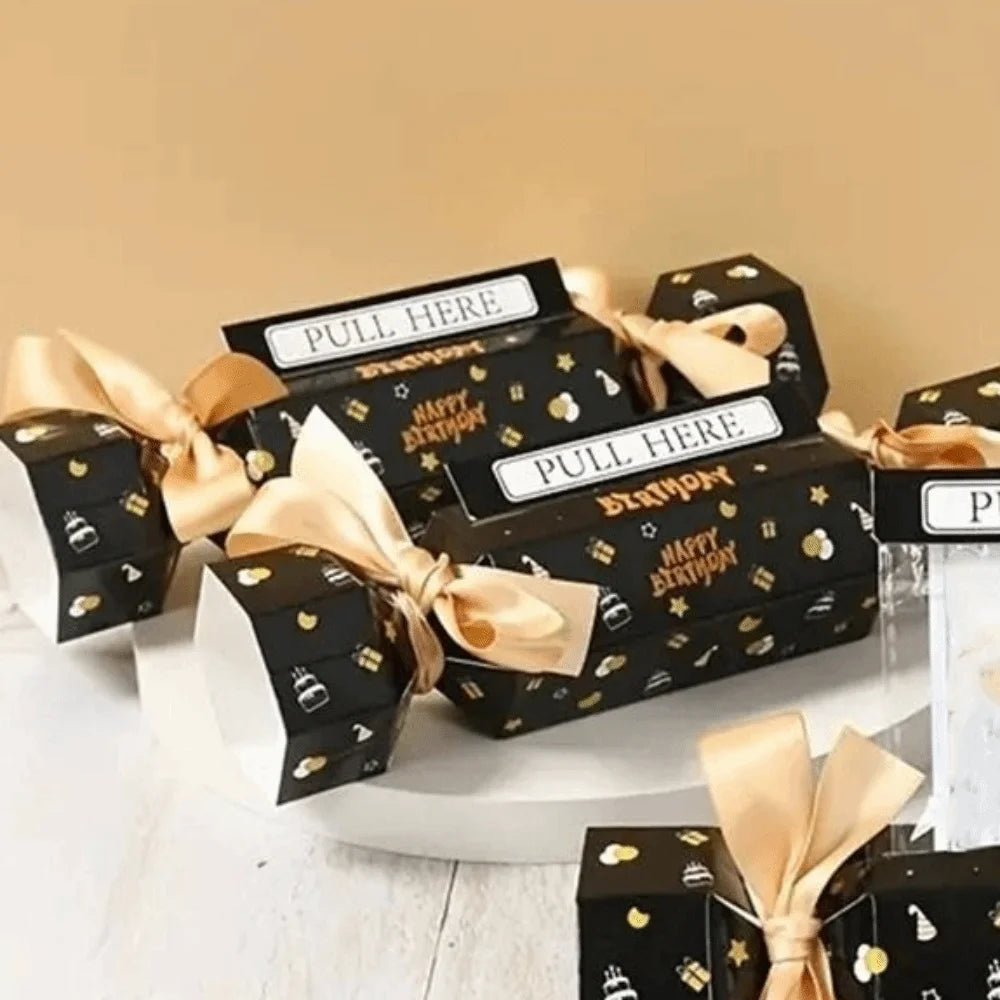 Party Gifts Candy Shape Birthday Money Box Black Gold Paper Money Gift Box Funny with Bags Pull Money Box Birthday Party