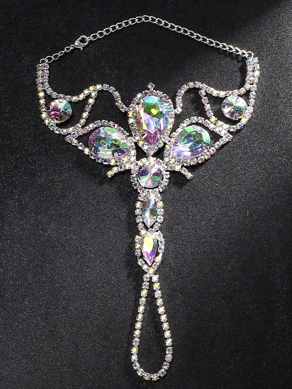 Oversized Crystal Rhinestone Hand Harness Bracelet Drag Queen Catwalk Stage Jewelry