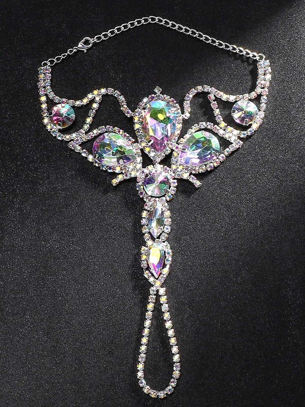 Oversized Crystal Rhinestone Hand Harness Bracelet Drag Queen Catwalk Stage Jewelry