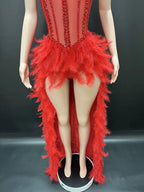 V-Neck Crystal Corset High-Low Feather Gown & Special Occasion Birthday Dress