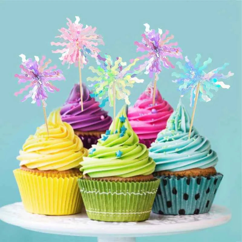 20pcs Happy Birthday Glitter Cake Topper Colorful Fireworks Tassels Cupcake Topper Wedding Baby Shower Baking Dessert Cake Decor