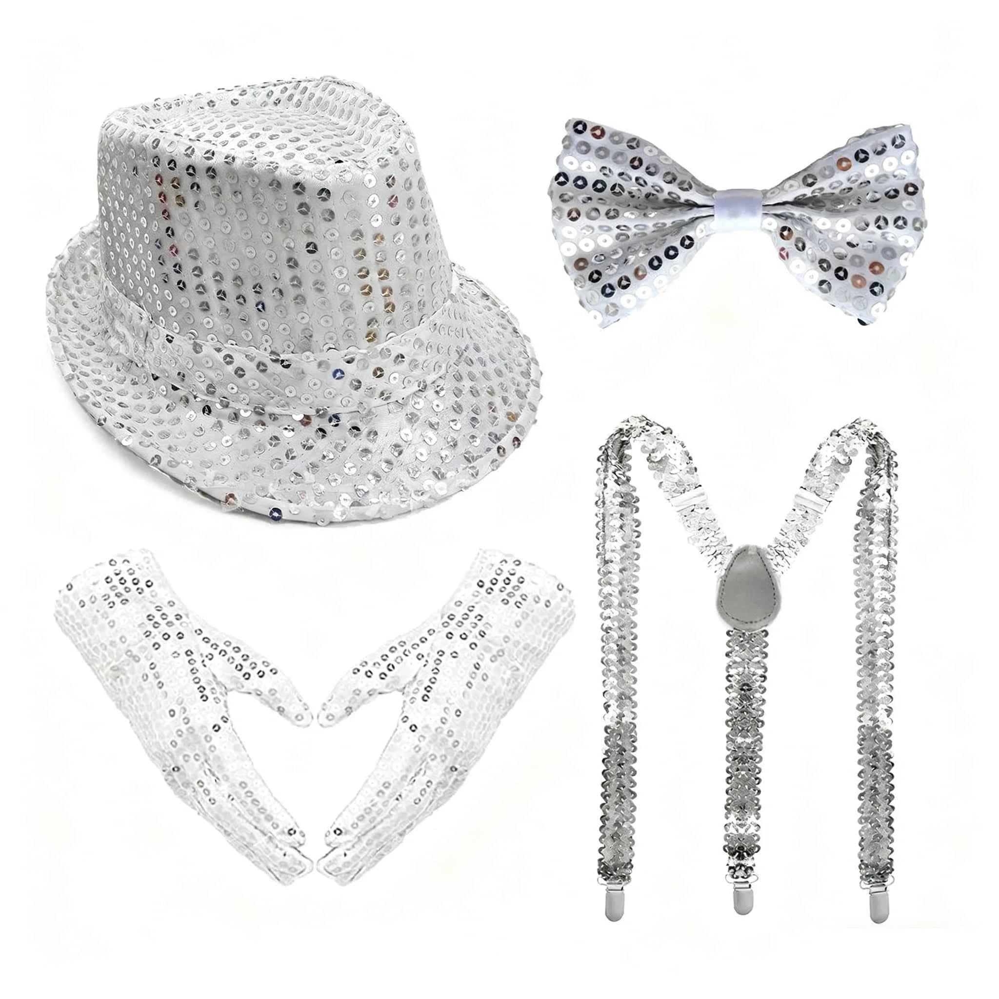 70S Disco Performance Props Sequined Hats Ties Gloves Suspenders Stage Performance Halloween and Christmas Clothing Accessories