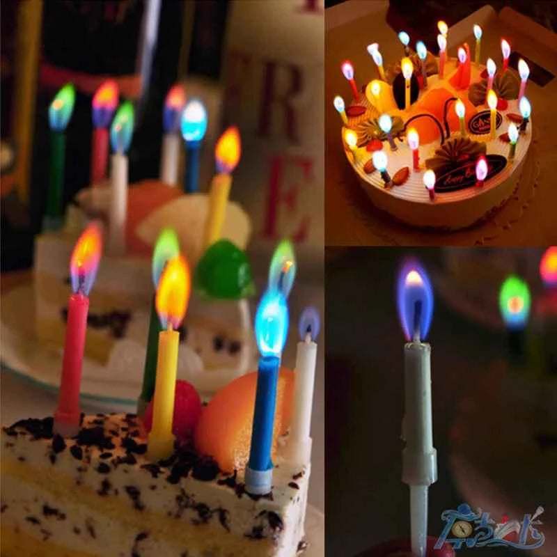 Birthday Party Supplies 12pcs/pack Wedding Cake Candles Safe Flames Dessert Decoration Colorful Flame Multicolor Candle