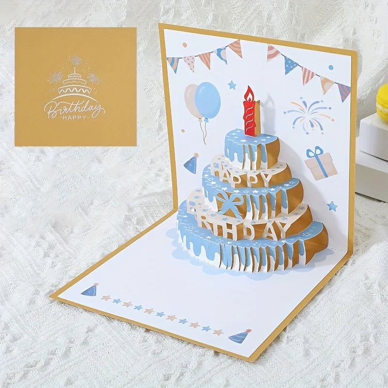 1pc Birthday Greeting Card with a 3D Cake Design, Featuring a Colorful And Cute Pop-Up Style,for Gifts And Includes an Envelope.