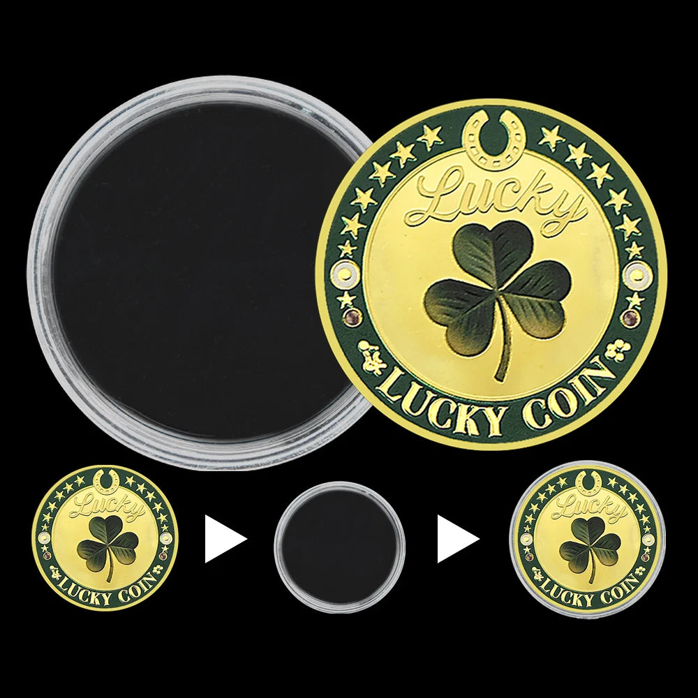 Lucky Coin Four Leaf Clover Elephant Good Luck 777 Commemorative Coin Horseshoe Fortune Token Collectible replica Gift