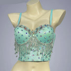 Sparkly Rhinestone Inlaid Corset Bra Top Nightclub Pole Dancing Costume