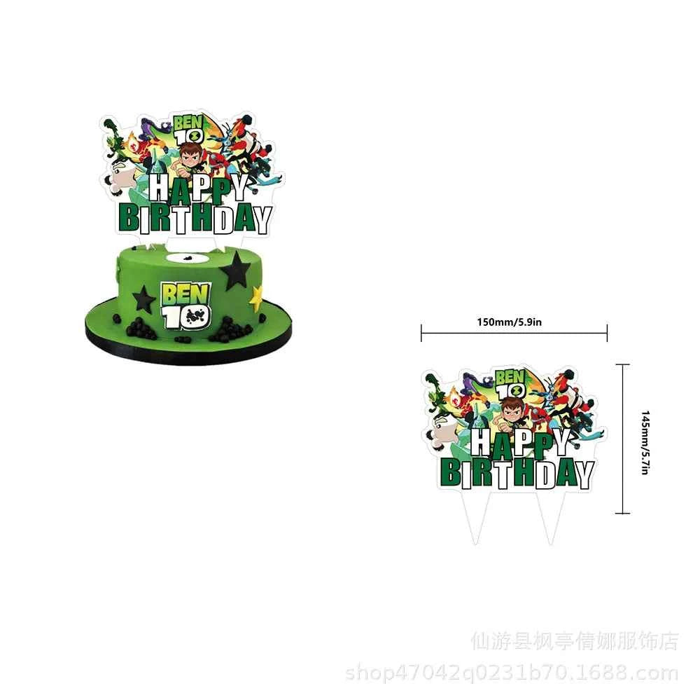 Cartoon Ben-10 Birthday Party Decoration Balloons Favor Set Banner Cake Toppers Baby Shower Boys Gift Party Supplies Photo Prop