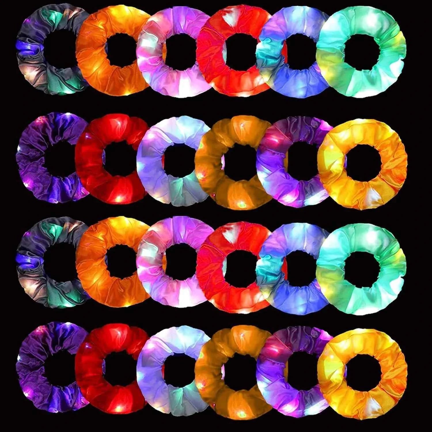 100pcs LED Scrunchies Girl Luminous Flashing Hair Scrunchy Light Up Hairbands Party Favors Glow In The Dark Supplies