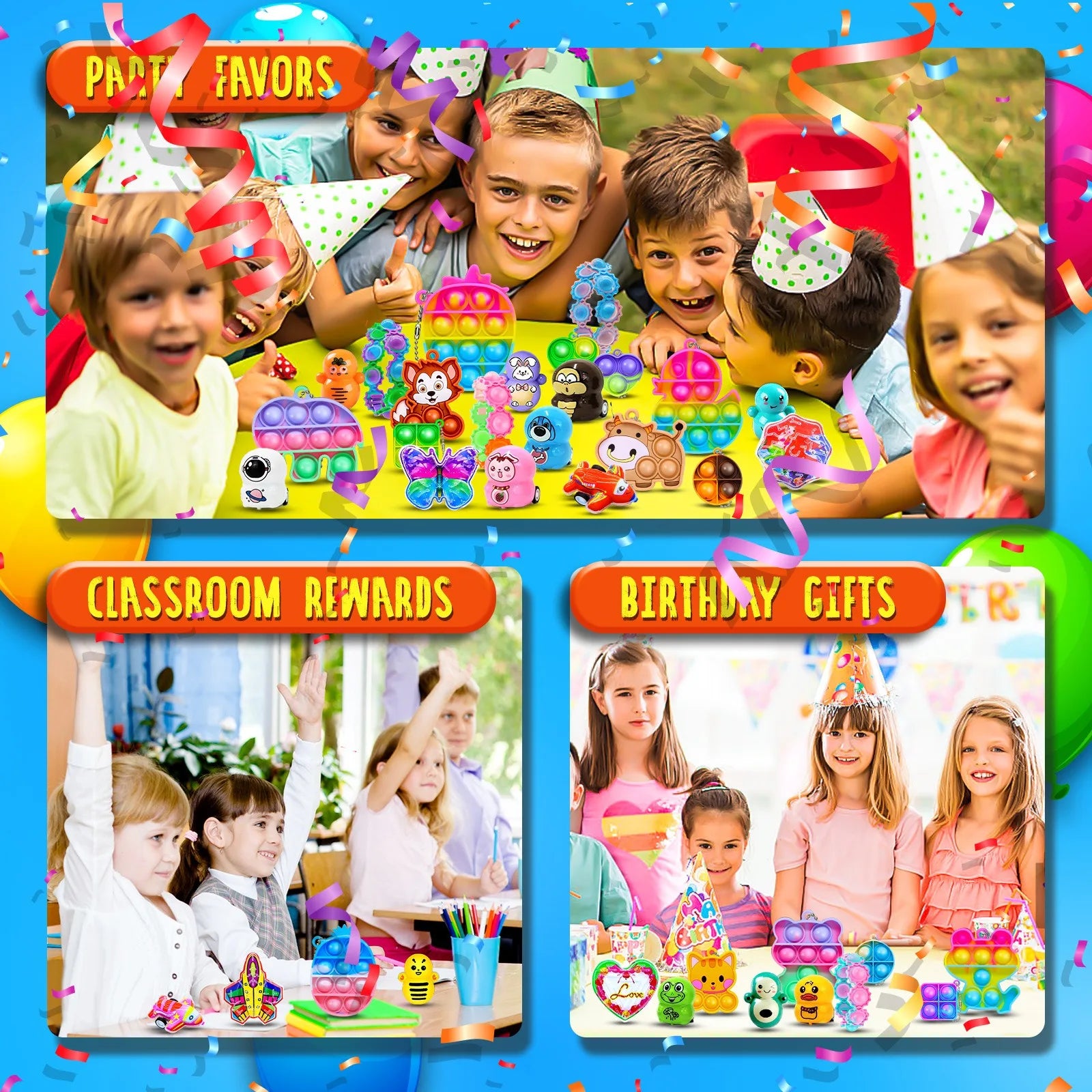117/124Pc Kids Birthday Party Popular Pinata Stuffed Toy Finger Skateboard Tumbler Fidget Toys Carnival Prize Pinata Filler Gift