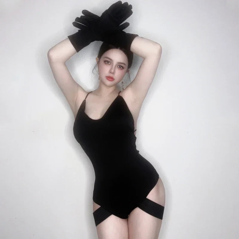 Asymmetrical Cutout Jazz Bodysuit Gogo Dancer Rave Stage Performance Leotard