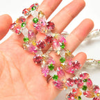 The Stardust Pink Blossom – Glitter Pink Leaf Glass Rhinestone Chain & Trim Applique