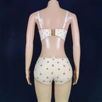 Sparkly Gold Rhinestone Two-Piece Bikini Bra & Shorts Set Stage Performance Costume