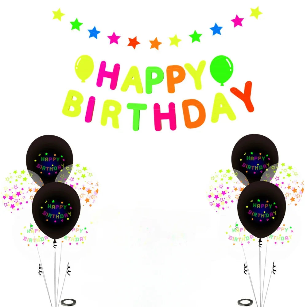 Neon Party Glow Balloons birthday pull flag fluorescent party decoration  Glow Party Set Glow Birthday Party Decoration balloons - Big Tim's Magic Emporium