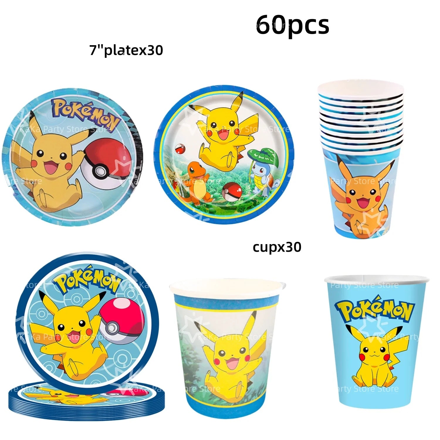 30people Pokemon Party Birthday Decoration Set Pokemon Party Plates and Cup Pikachu Paper Cup Pikachu Party Favours Supplies - Big Tim's Magic Emporium