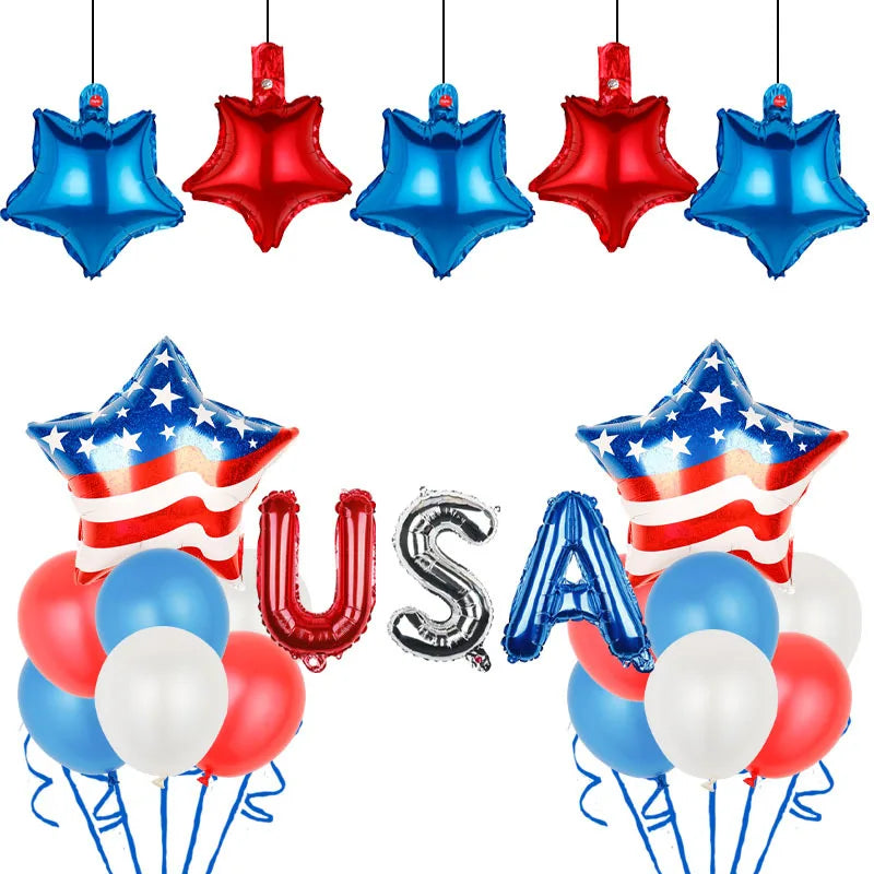 American Flag Balloons Set Independence Day Foil Balloons For USA Theme Party Decoration 4th Of July Patriotic Balloons