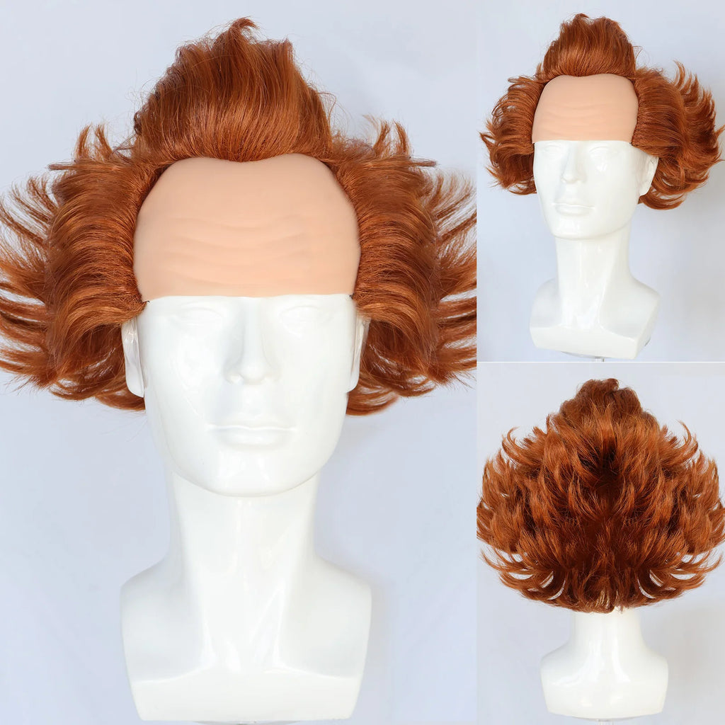 Synthetic Clown Wig for Halloween Cosplay -Orange Curly Hair with Realistic Bald Cap, Perfect for It Movie Character Costume - Big Tim's Magic Emporium