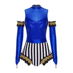 Circus Ringmaster Sequin Striped Bodysuit & Metallic Gloves 2-Piece Stage Costume Set
